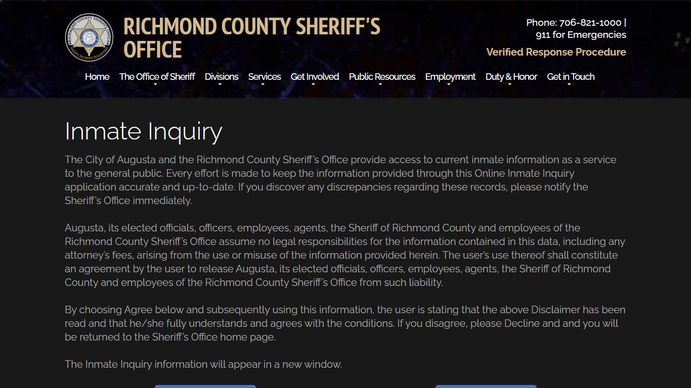 Inmate Inquiry | Richmond County Sheriff's Office | Augusta Ga ...